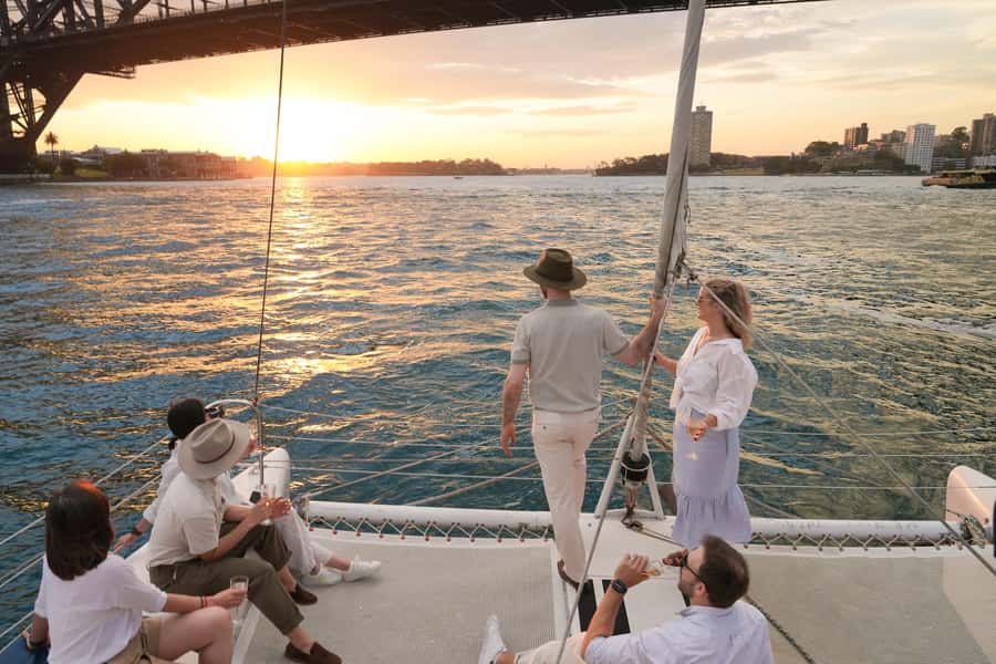 Sydney Harbour: Sunset Catamaran Cruise - Passing the Harbour Bridge at dusk