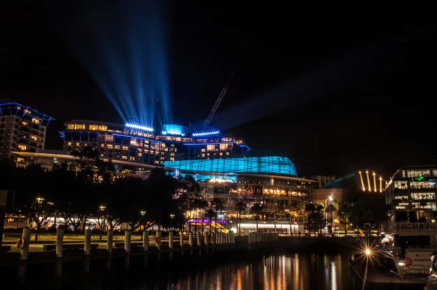 Sydney: Vivid Festival of Light Harbor Cruise with Dinner - The National Maritime Museum roof display